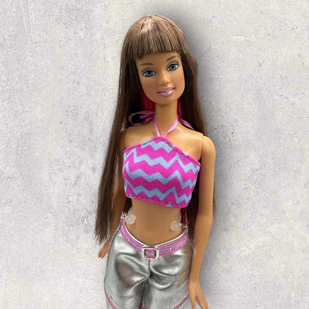 Glam N Jam Teresa Barbie Doll Flexible Waist Body Twist Hair Pink/Brown EUC
